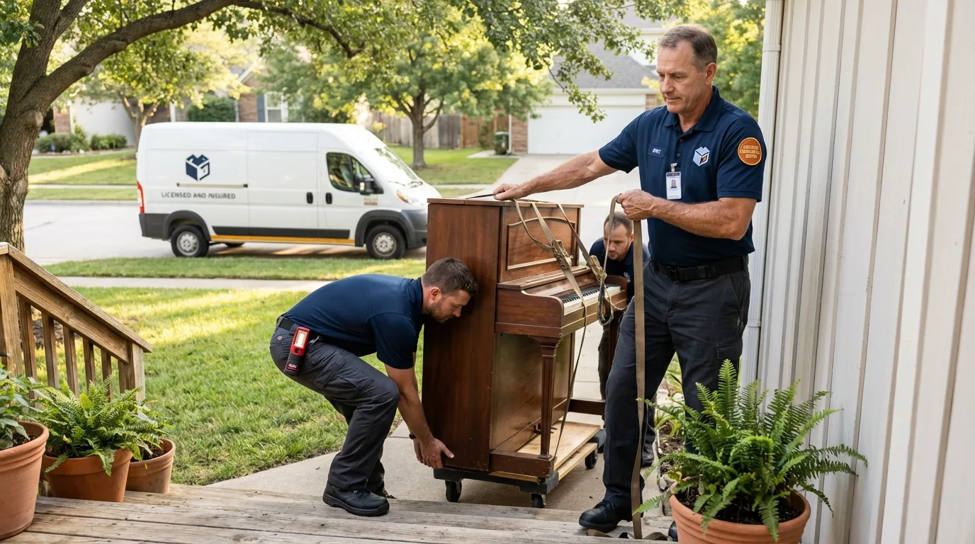 Licensed piano movers securing grand piano in Mentor, OH